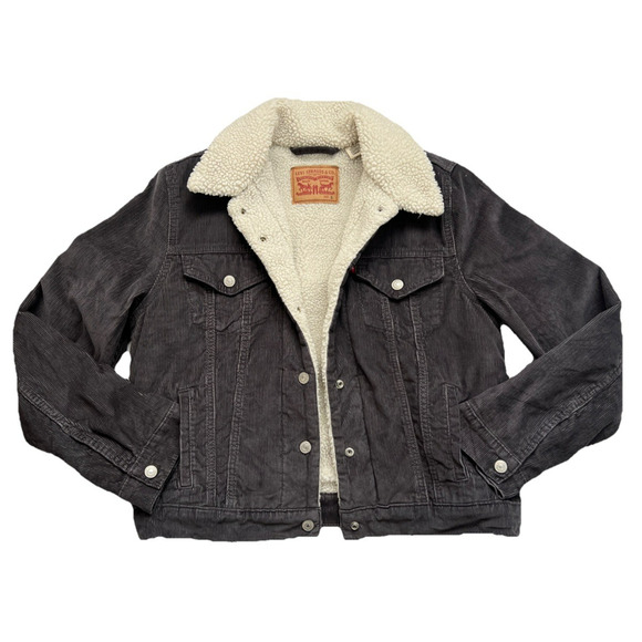 Levi's Trucker Jacket Women S Gray Corduroy Sherpa Snap Buttons Slim Fit Classic - Picture 13 of 13